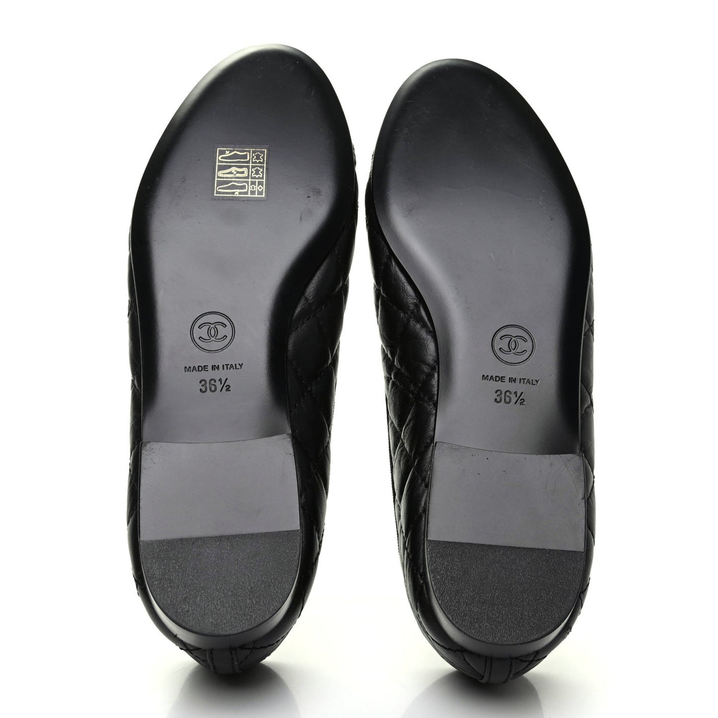 Aged Calfskin Quilted CC Cap Toe Ballerina Flats 36.5 Black