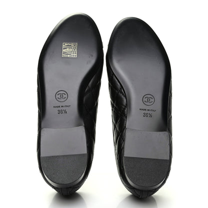 Chanel Aged Calfskin Quilted CC Cap Toe Ballerina Flats 36.5 Black 5 of 9