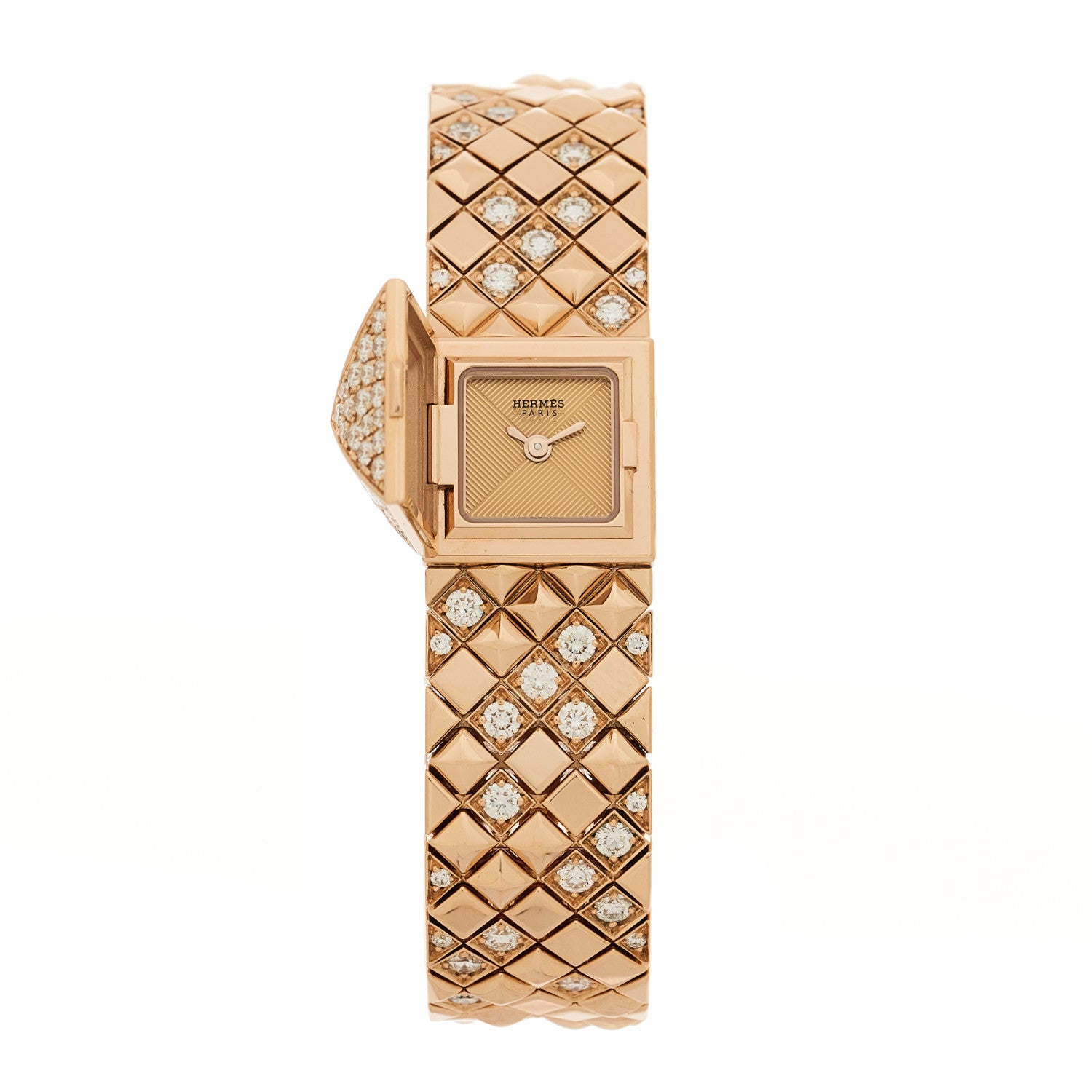 Hermes 18K Rose gold Diamond 15mm Medor Joaillerie Quartz Watch 2 of 6