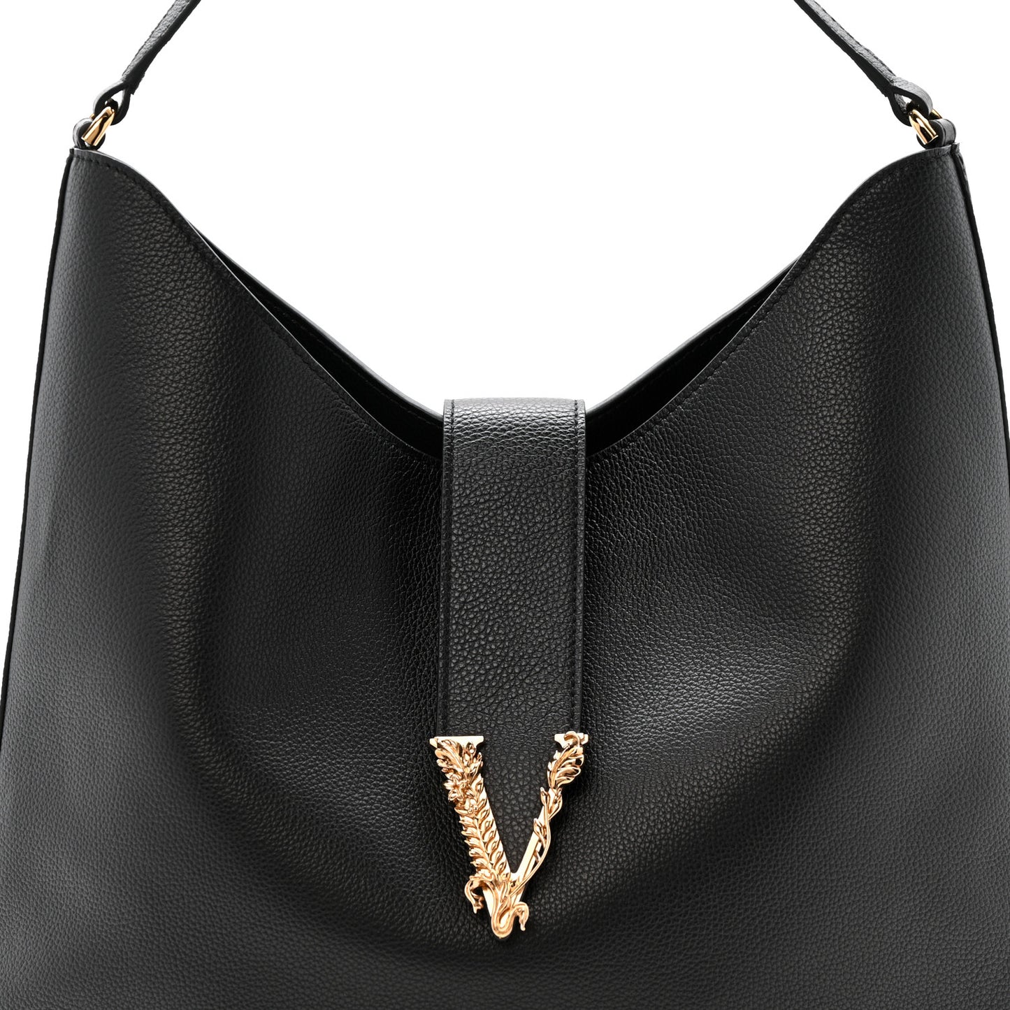 Grainy Calfskin Virtus Hobo Black