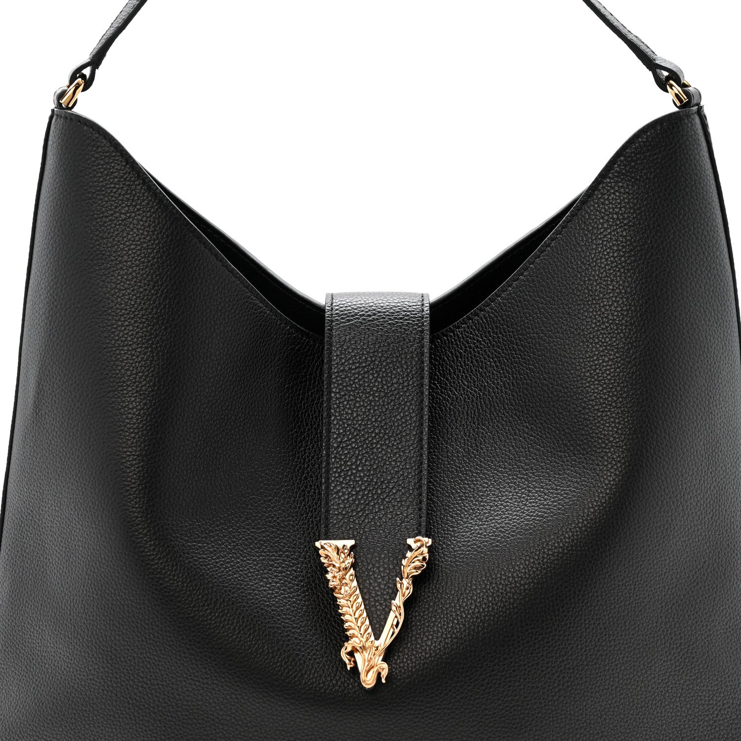 Versace Grainy Calfskin Virtus Hobo Black 7 of 10