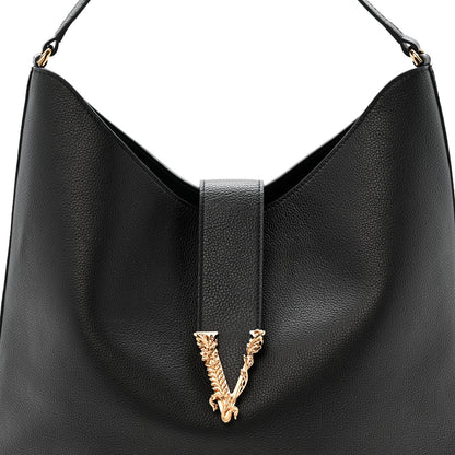 Versace Grainy Calfskin Virtus Hobo Black 7 of 10
