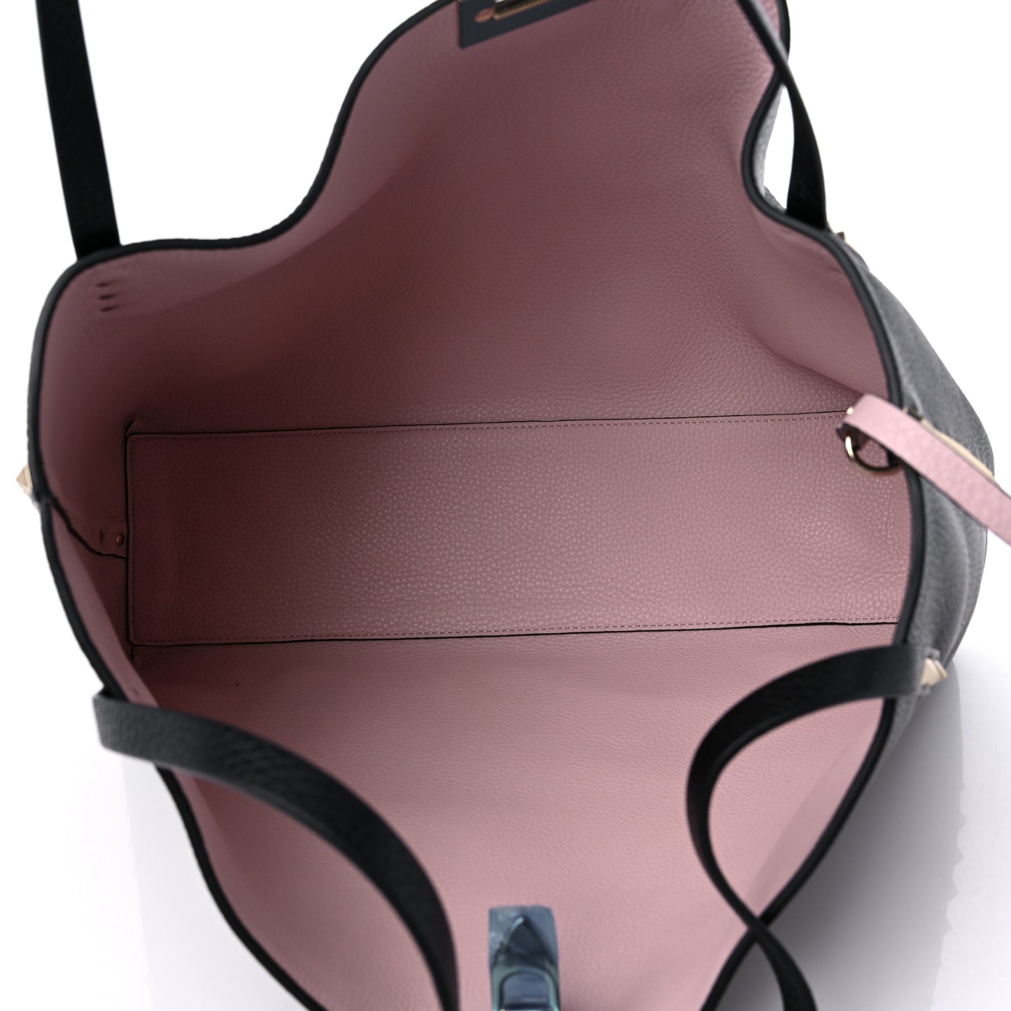 Grainy Calfskin Medium Rockstud Tote Black Rose Quartz