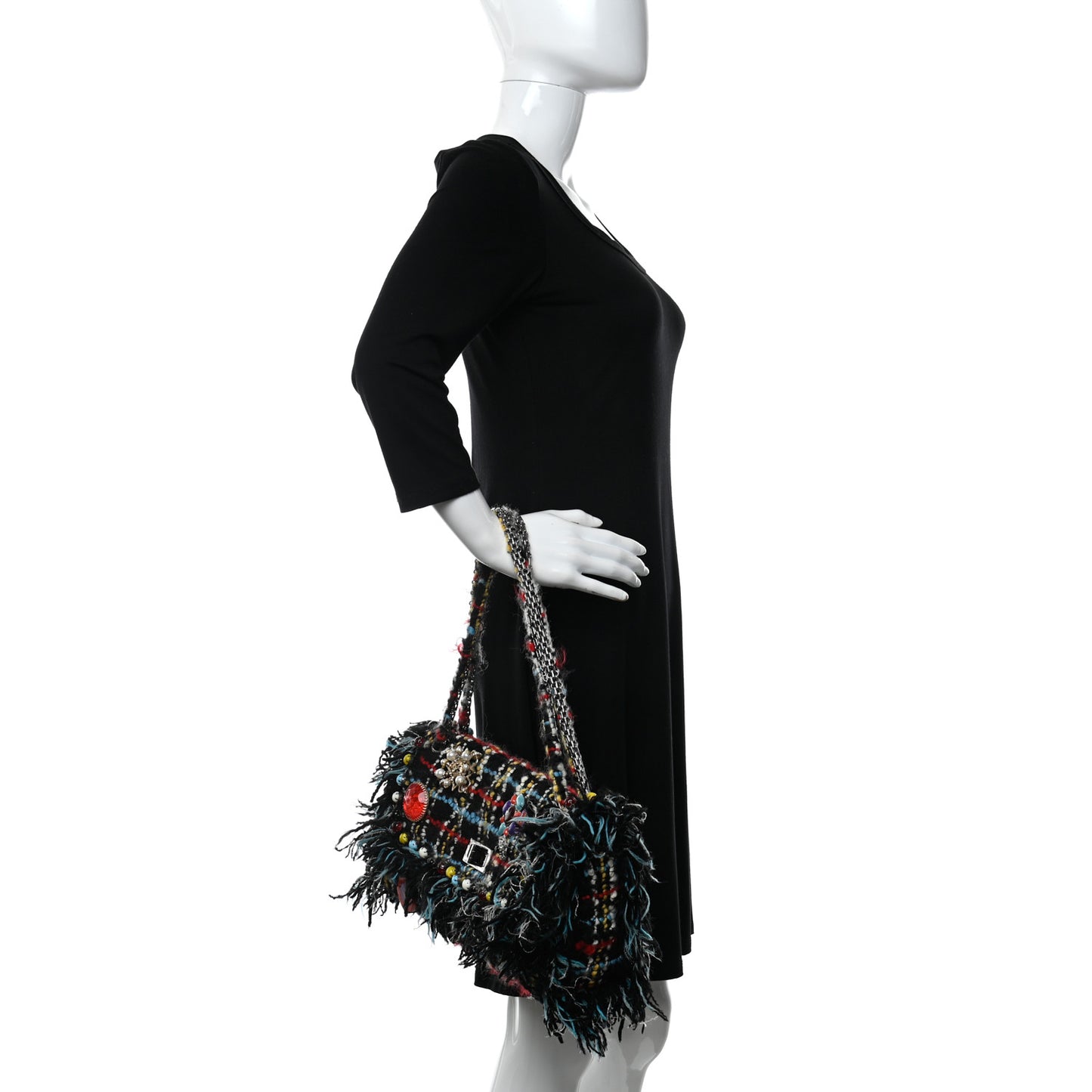Tweed Quilted Embellished Reissue Shoulder Bag Black Multicolor