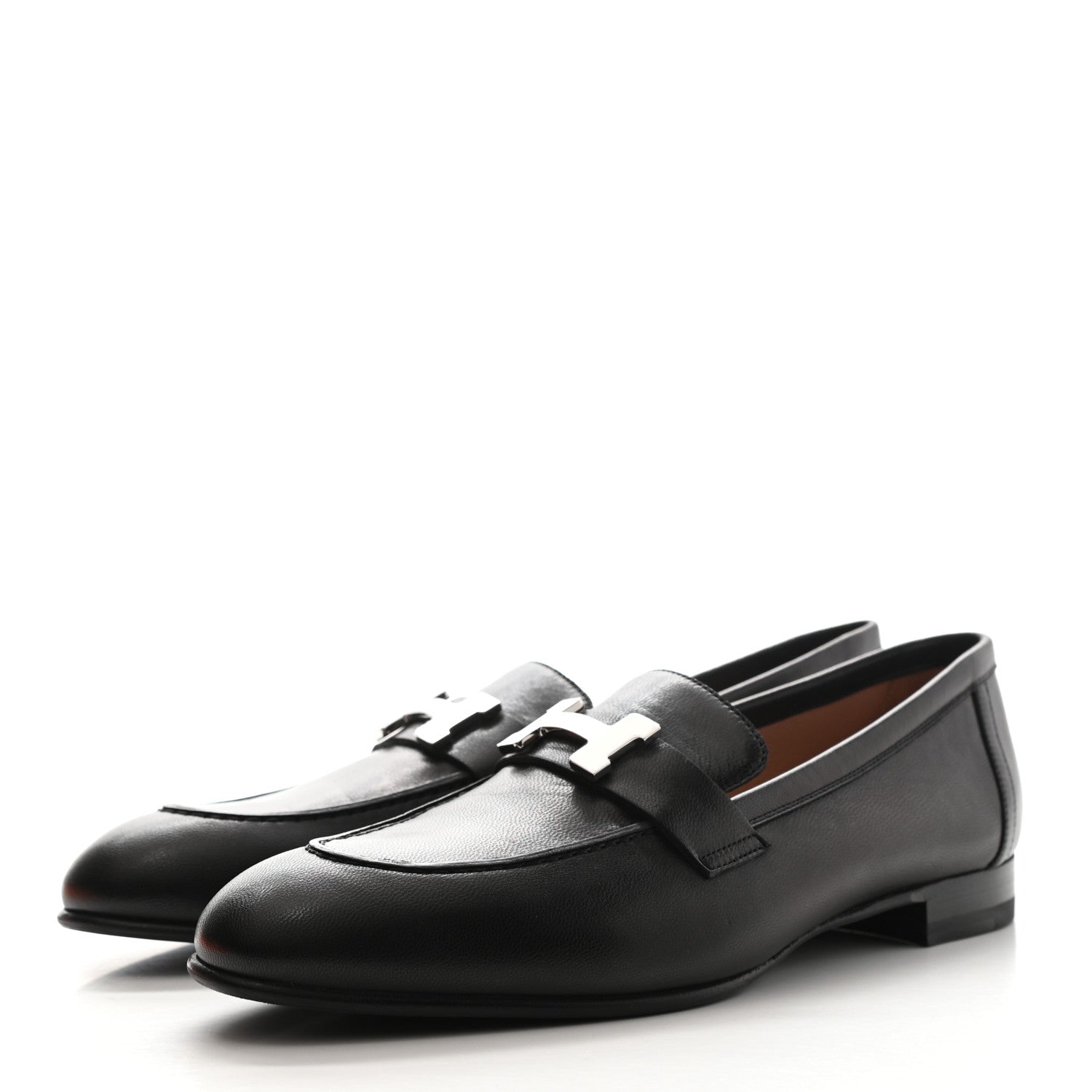 Hermes Goatskin Womens Paris Loafers 38.5 Black 3 of 9