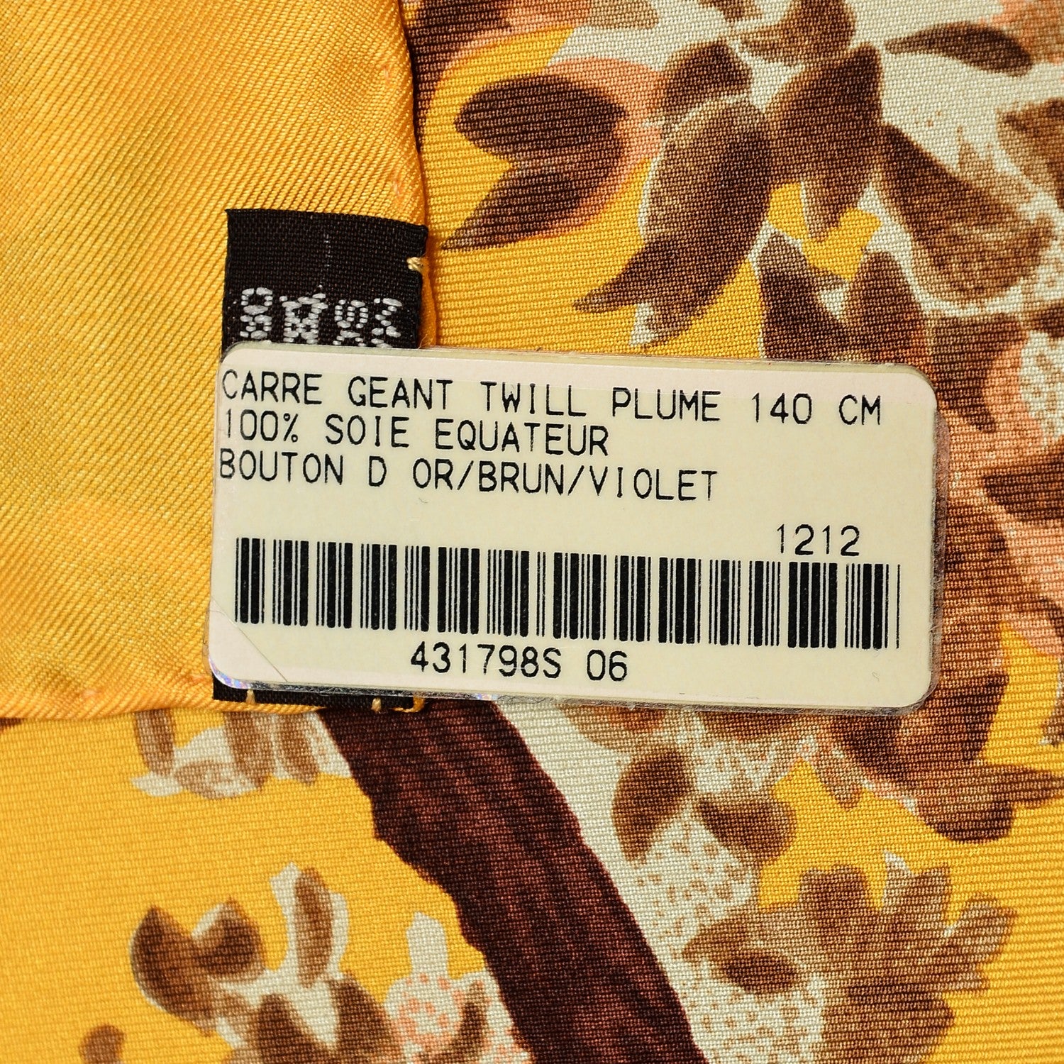 Hermes Silk Twill Equateur Bouton Scarf 140 D'or Brun Violet 4 of 9