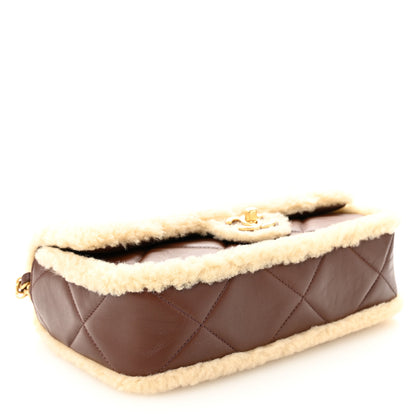 Chanel Shearling Lambskin Quilted Furry Coco Flap Beige Dark Brown 6 of 21
