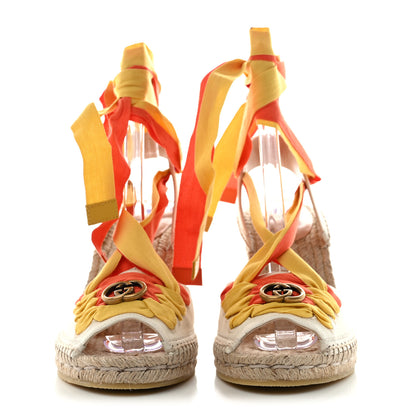 Gucci Canvas Ankle Wrap Interlocking G Platform 35/120mm Espadrille Wedges 37 Orange Yellow 2 of 11