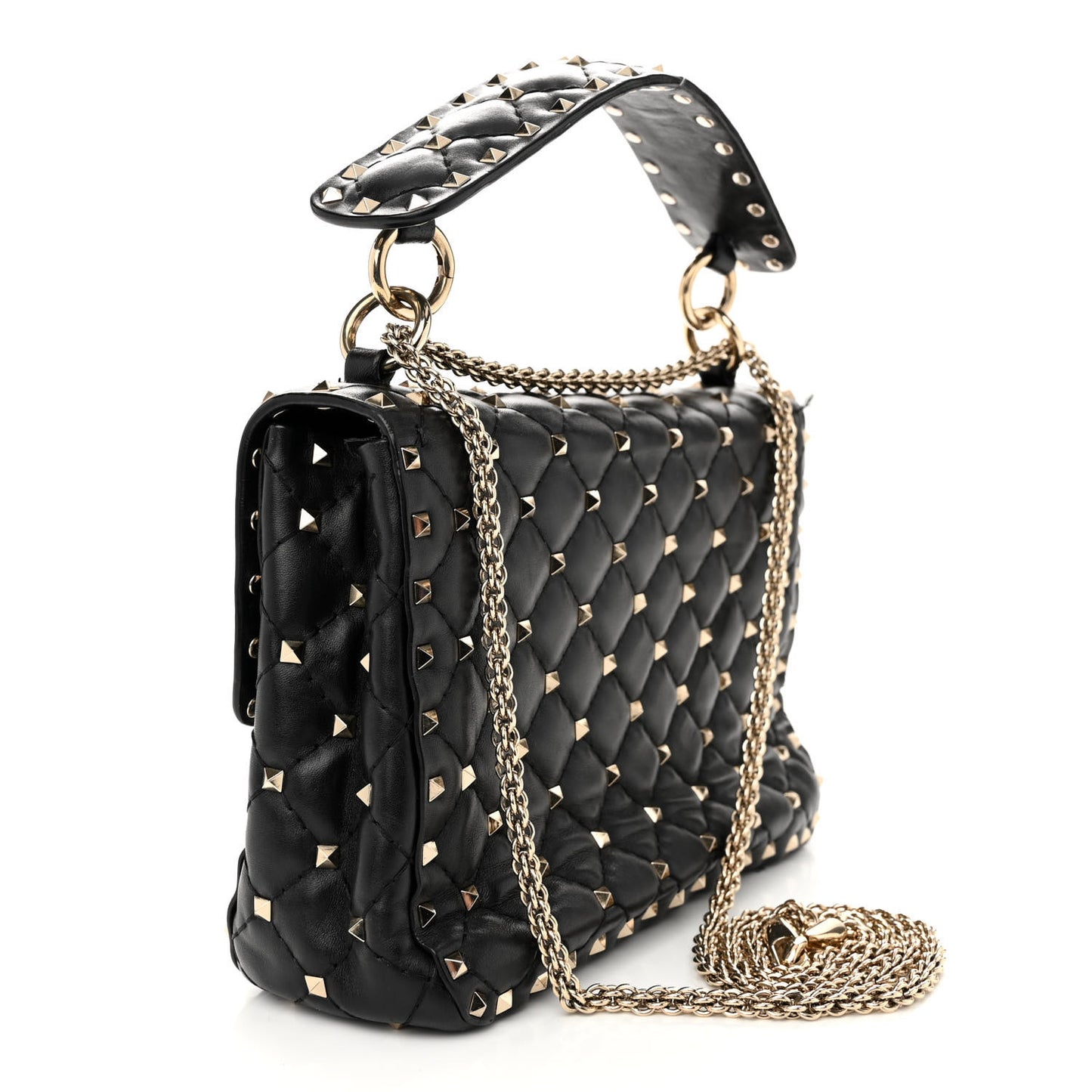 Lambskin VLTN Print Medium Rockstud Spike Shoulder Bag Black