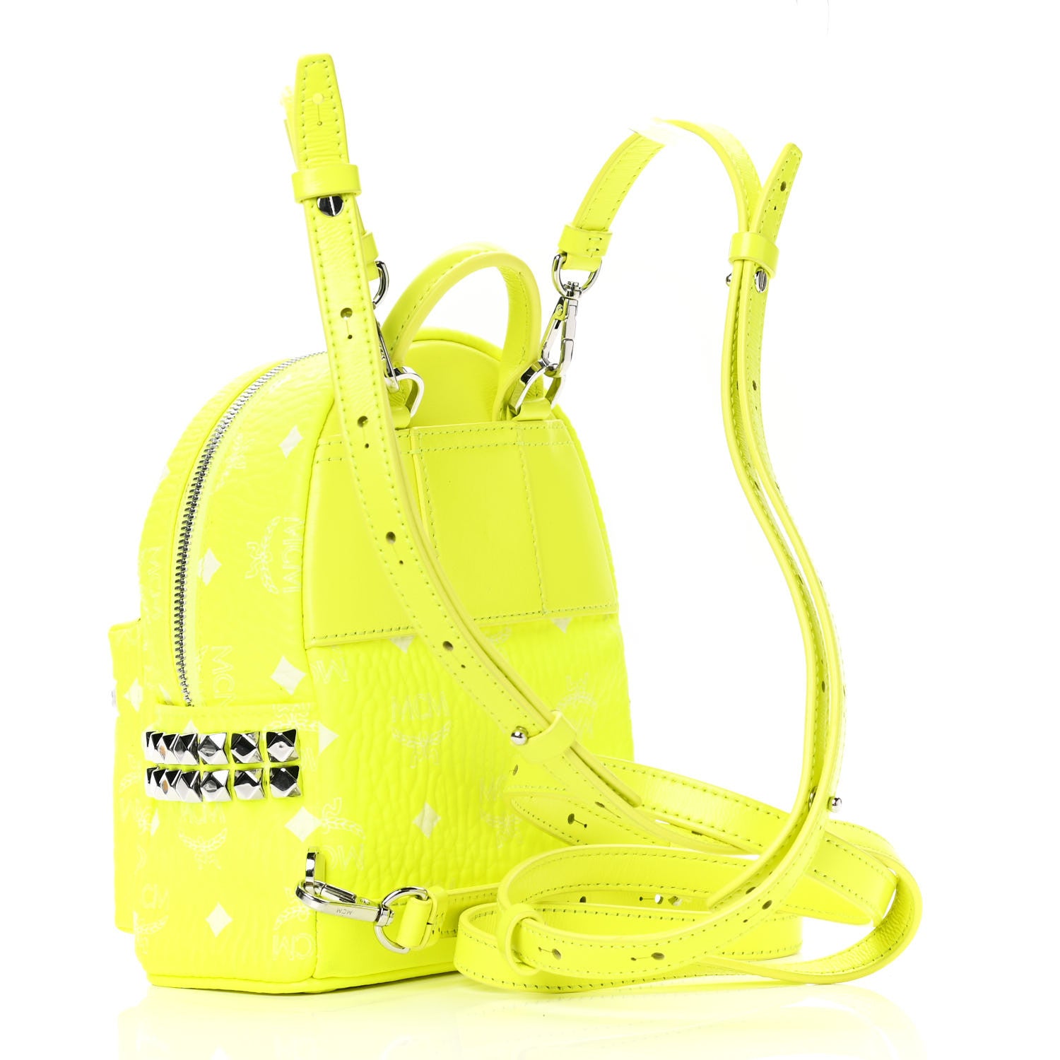 MCM Visetos Side Stud X-Mini Stark Bebe Boo Backpack Neon Yellow 2 of 5