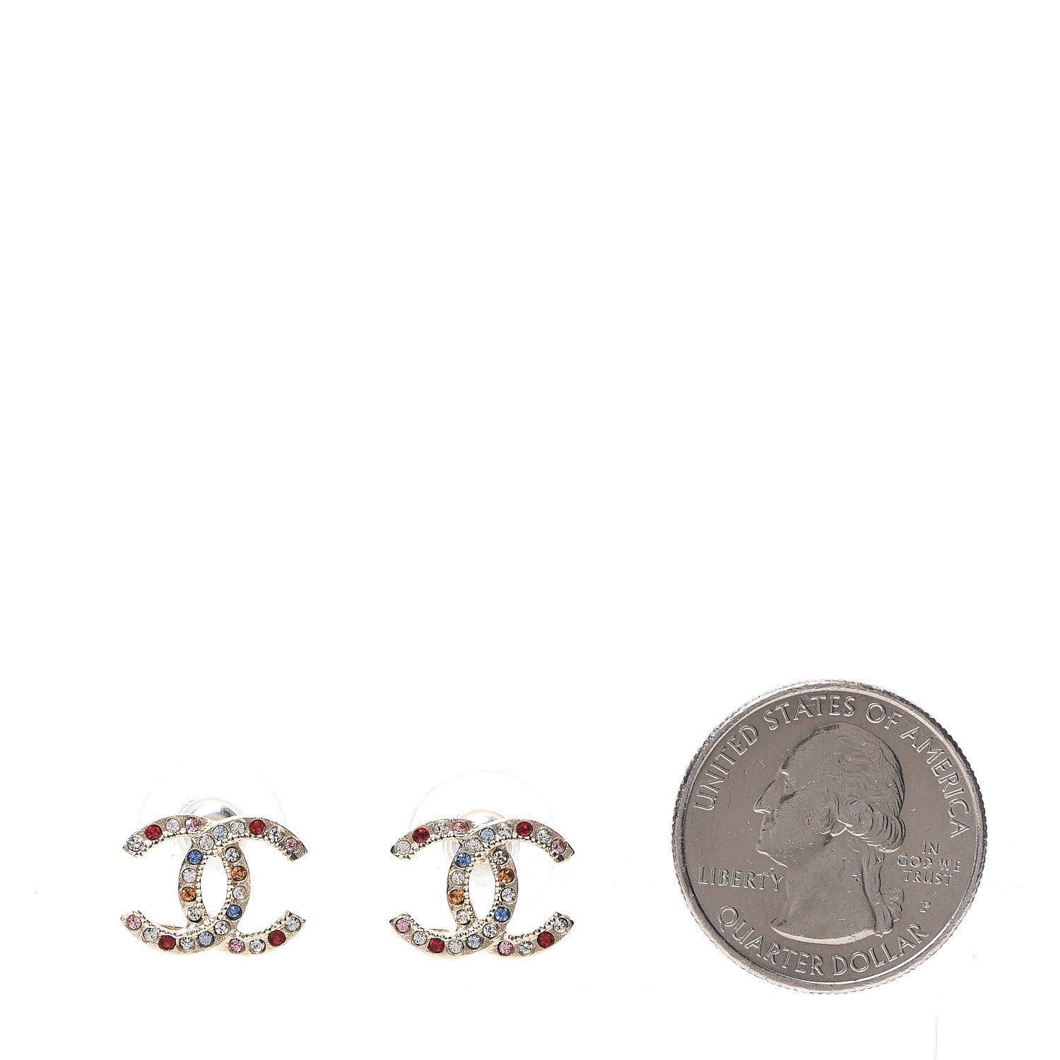 Chanel Crystal CC Earrings Gold Multicolor 2 of 4