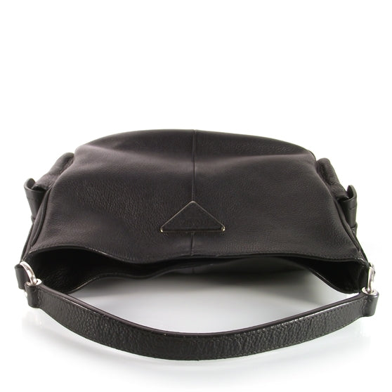 Vitello Daino Buckle Shoulder Bag Black