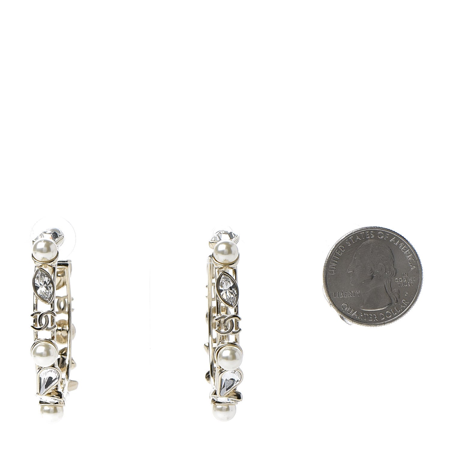 Chanel Glass Pearl Strass Snowfall Hoop Earrings Gold 2 of 5