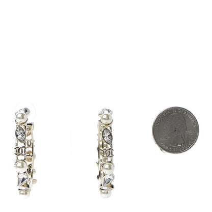 Chanel Glass Pearl Strass Snowfall Hoop Earrings Gold 2 of 5