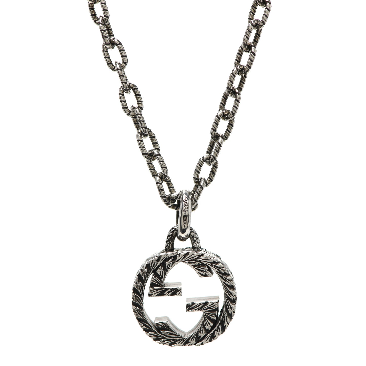 Sterling Silver Small Textured Interlocking G Pendant Necklace