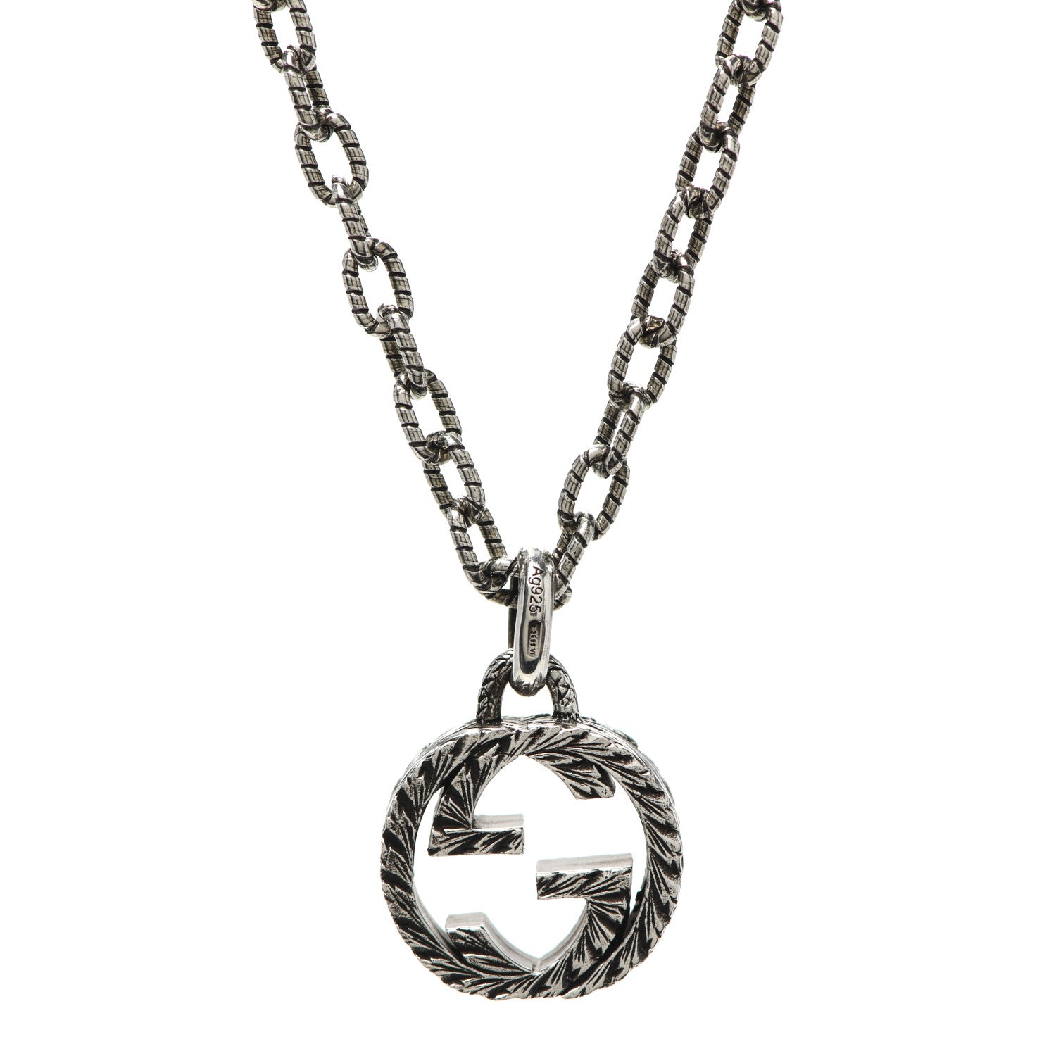 Gucci Sterling Silver Small Textured Interlocking G Pendant Necklace 5 of 7