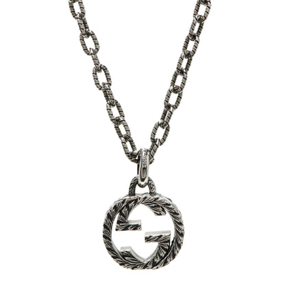 Gucci Sterling Silver Small Textured Interlocking G Pendant Necklace 5 of 7