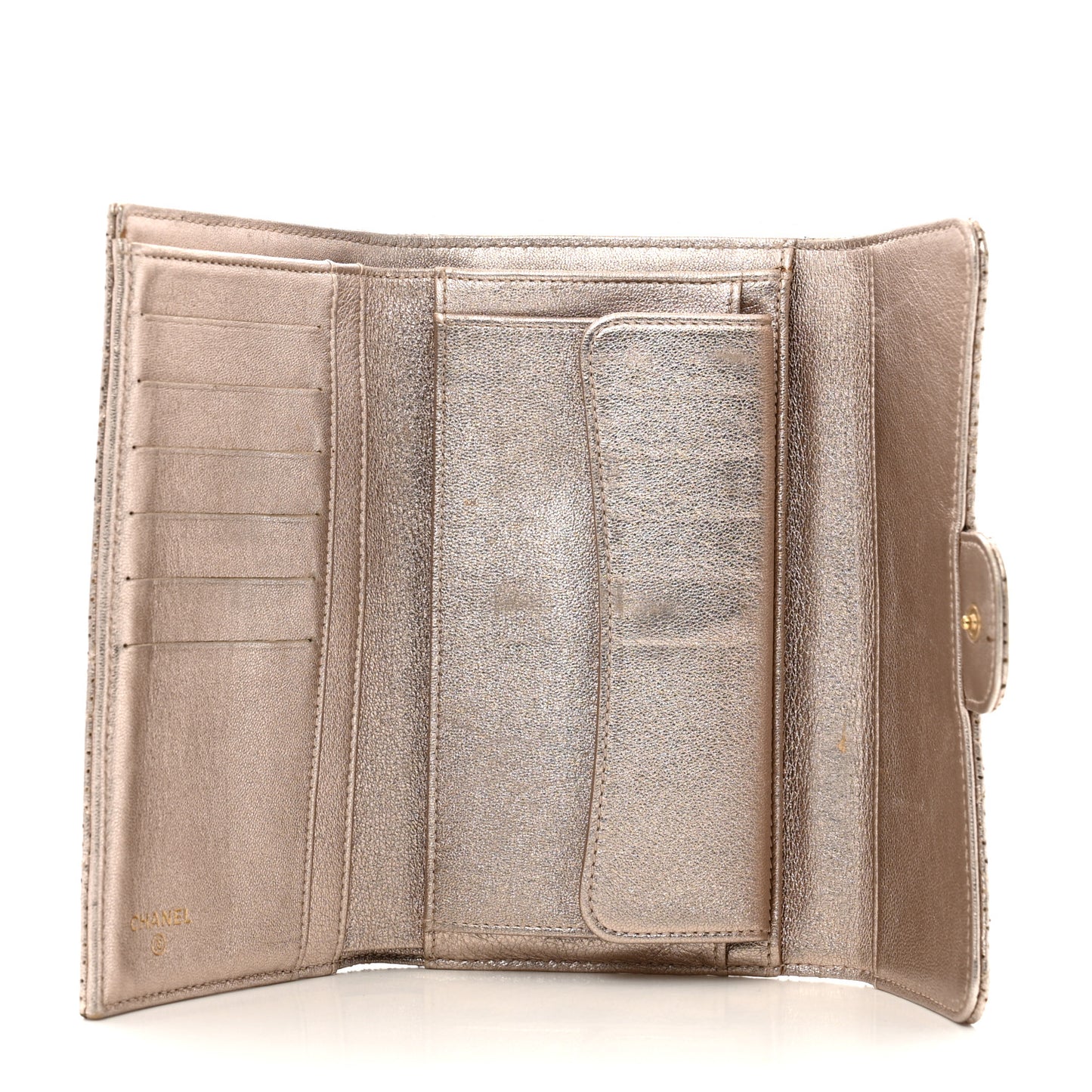 Metallic Perforated Lambskin Quilted Large Flap Wallet  Light Pink