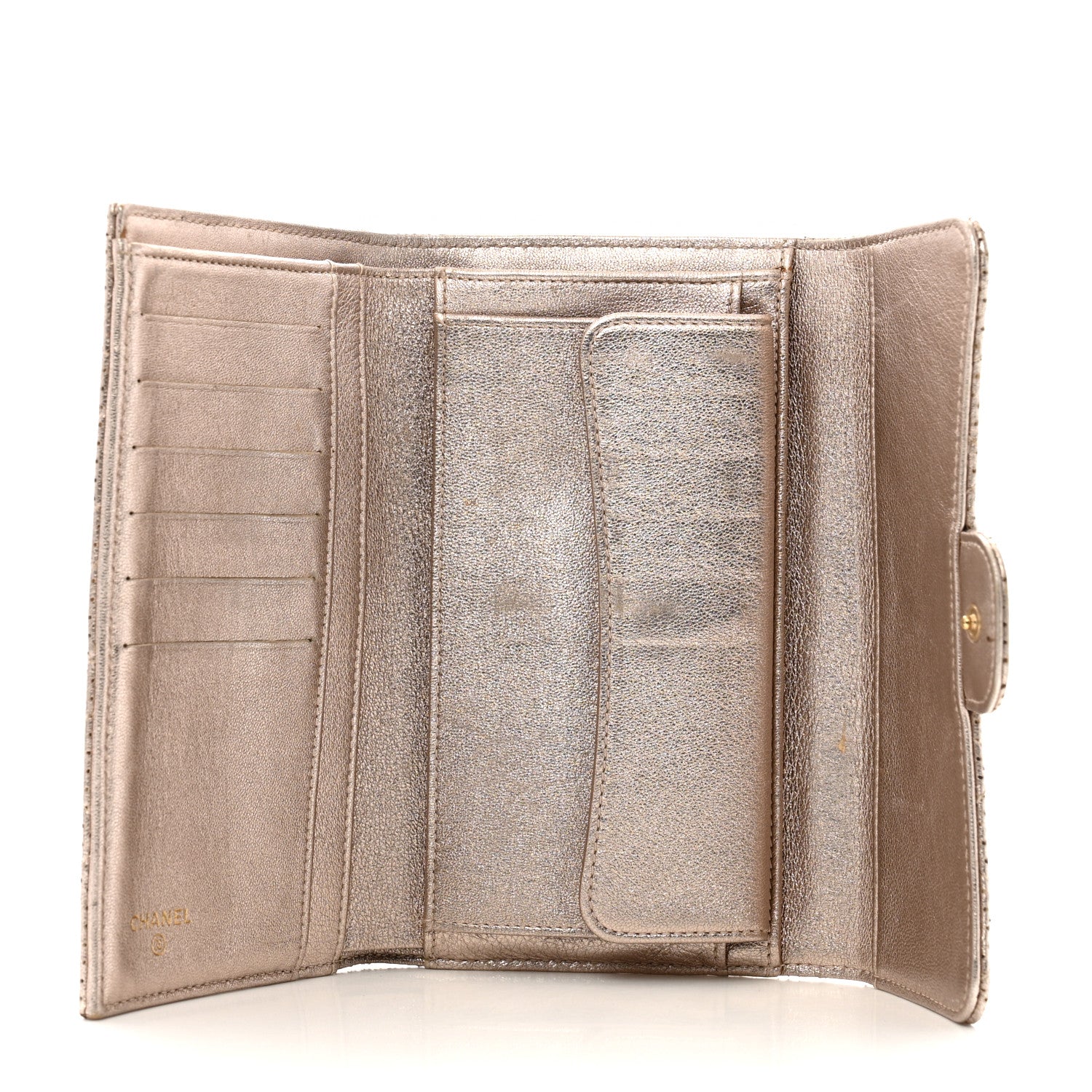 Chanel Metallic Perforated Lambskin Quilted Large Flap Wallet  Light Pink 5 of 12