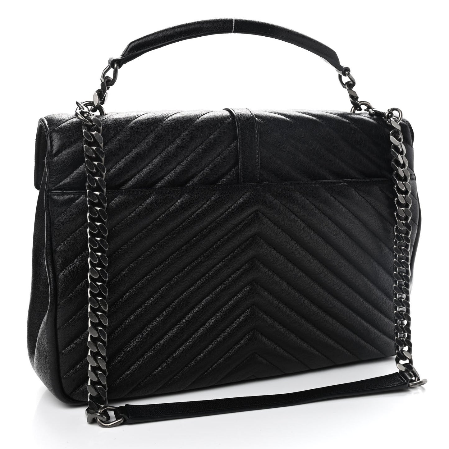 Sheepskin Matelasse Chevron Monogram Large College Satchel Black