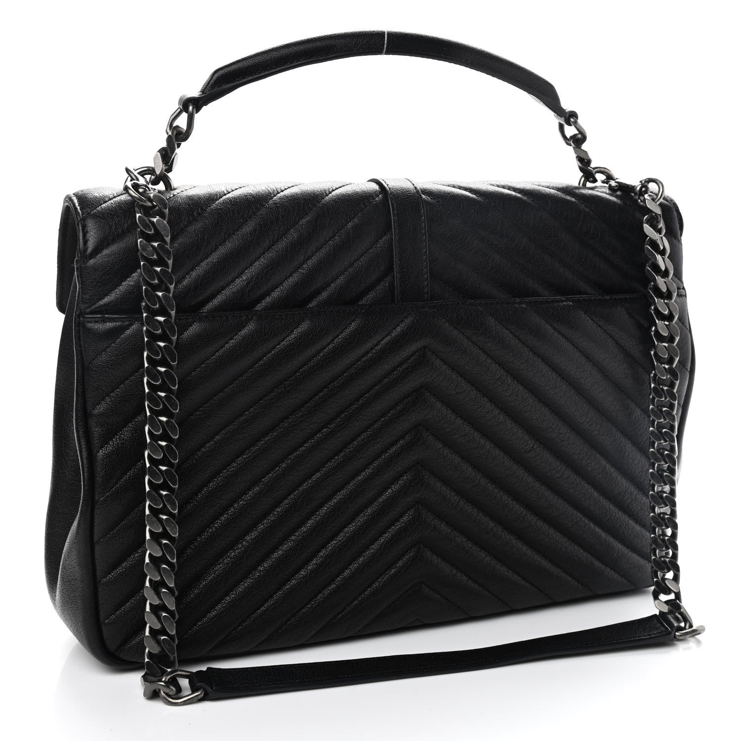 Saint Laurent Sheepskin Matelasse Chevron Monogram Large College Satchel Black 3 of 10