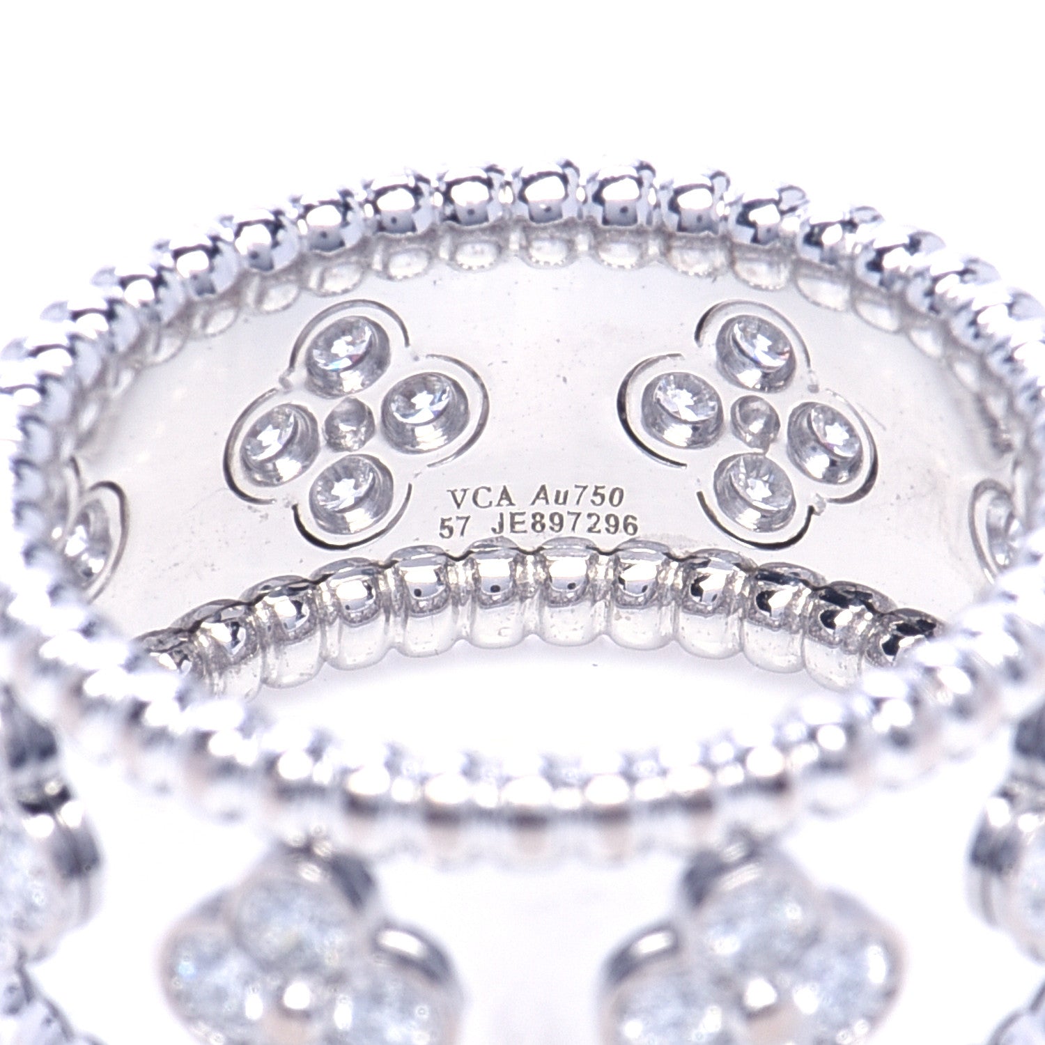 Van Cleef & Arpels 18K White Gold Diamond Medium Perlee Clover Band Ring 57 8 5 of 7