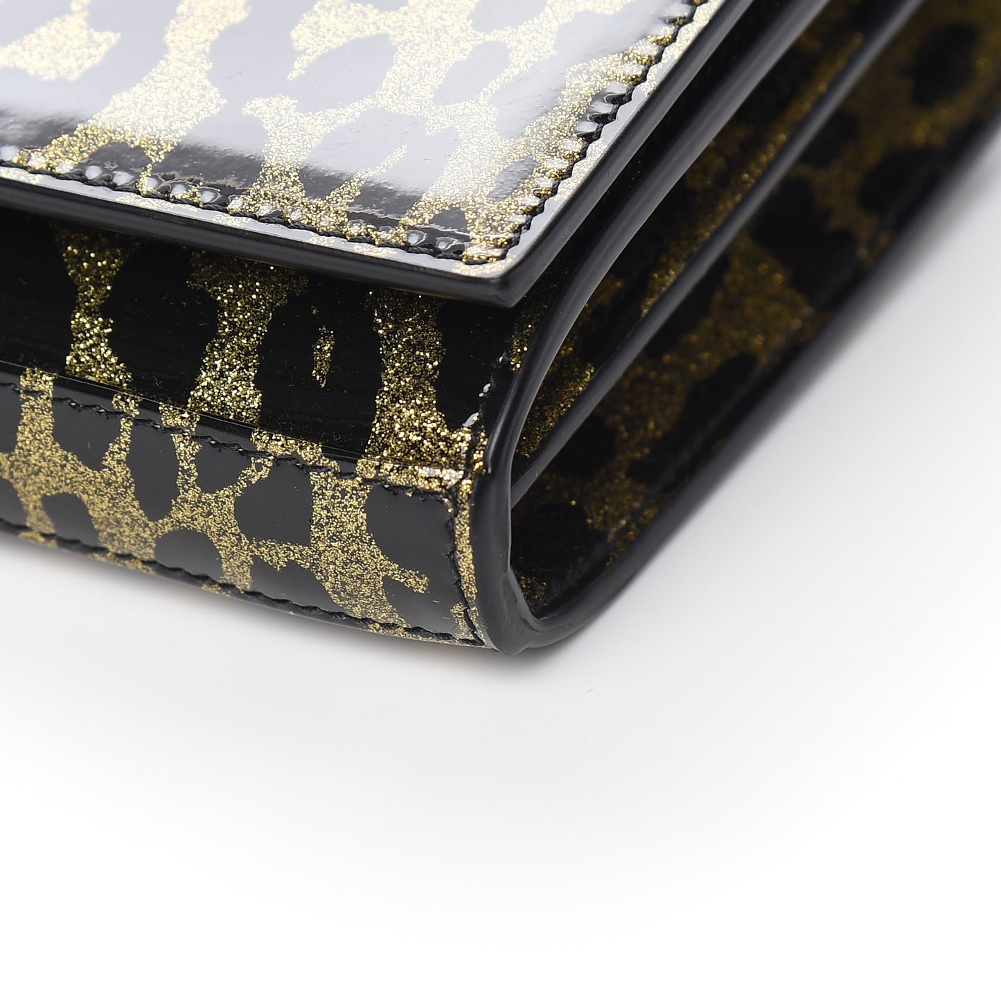 Patent Leopard Print Monogram Chain Wallet Leopard Black Gold