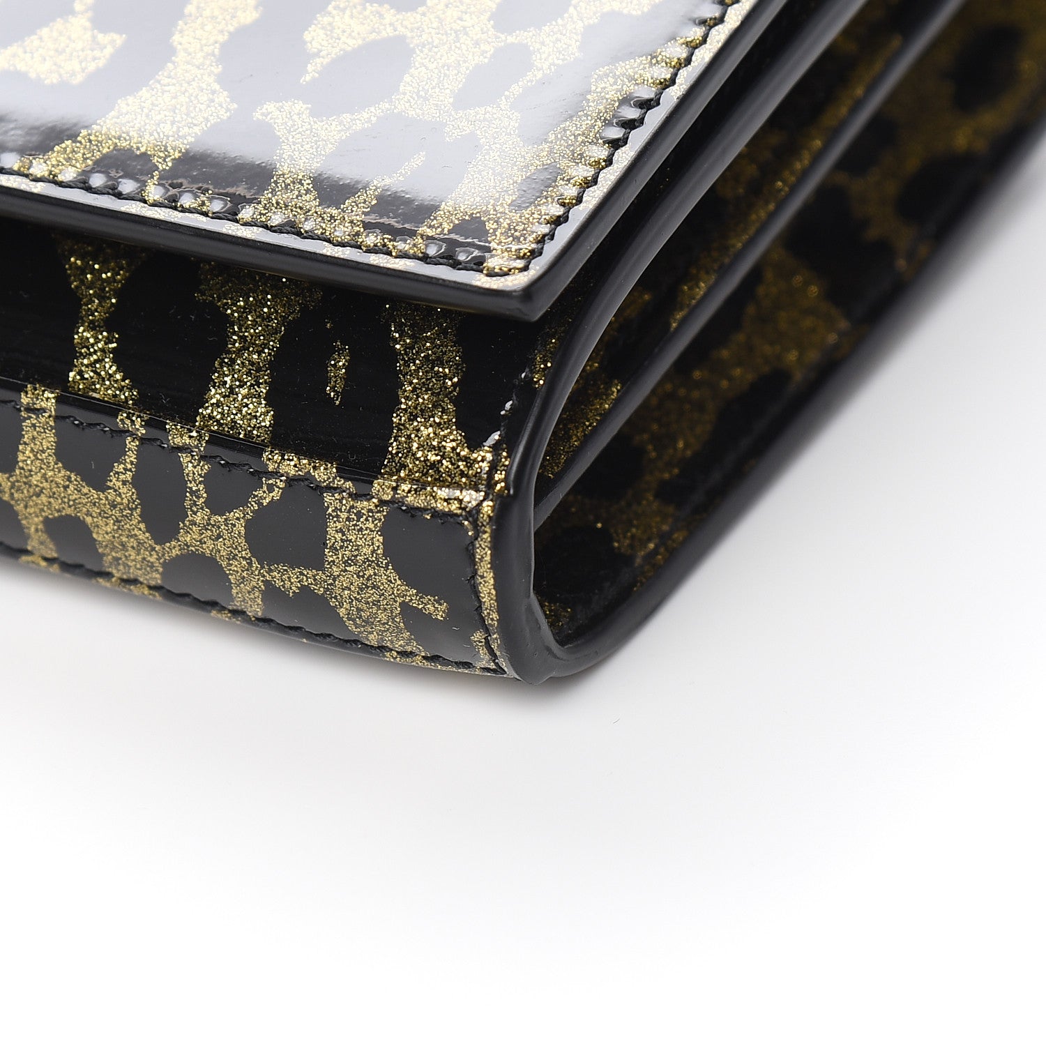 Saint Laurent Patent Leopard Print Monogram Chain Wallet Leopard Black Gold 8 of 9