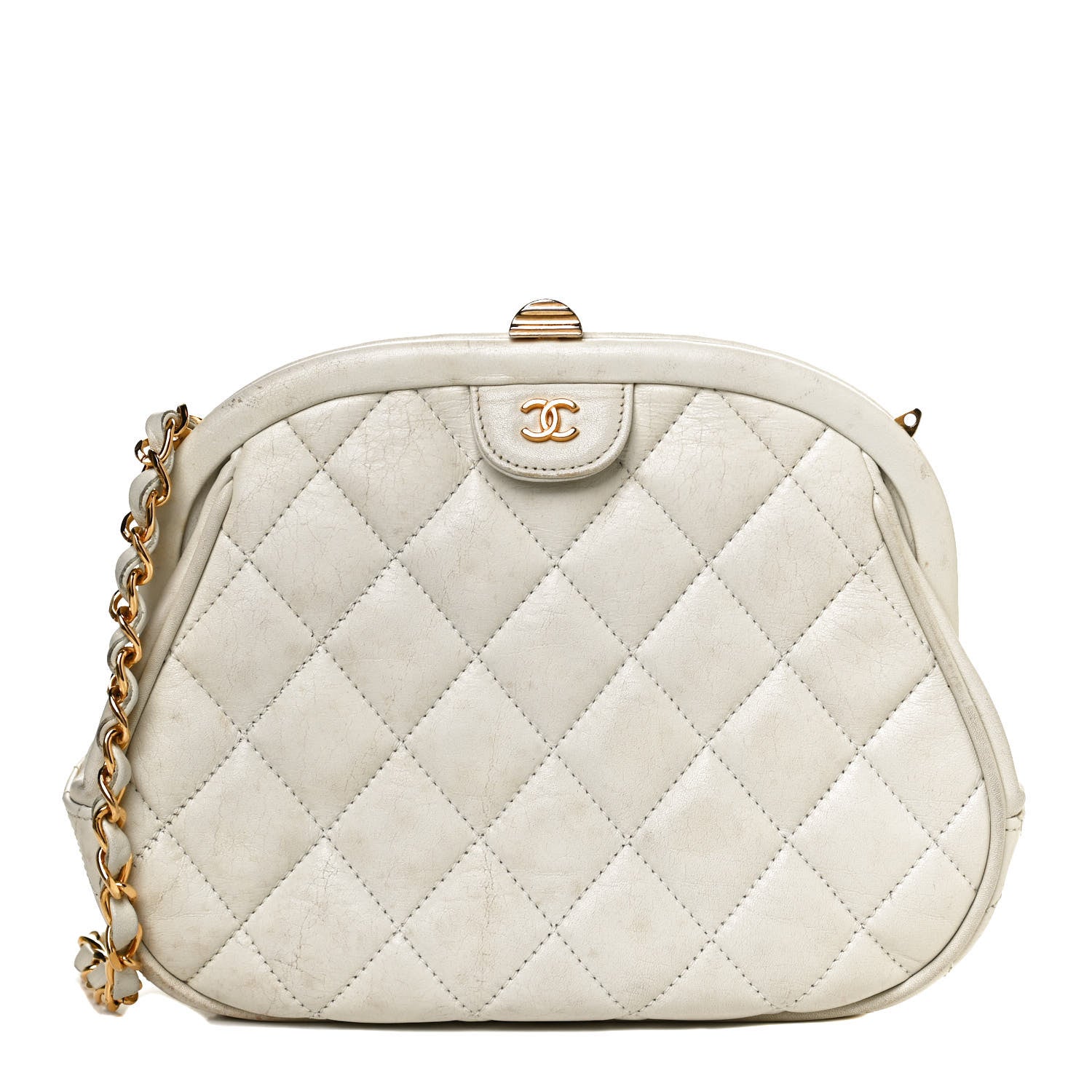 Chanel Lambskin Quilted CC Kiss Lock Evening Clutch White 1 of 9