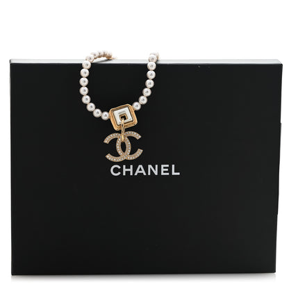 Chanel Pearl Crystal CC Square Choker Necklace Gold Pearly White 6 of 6