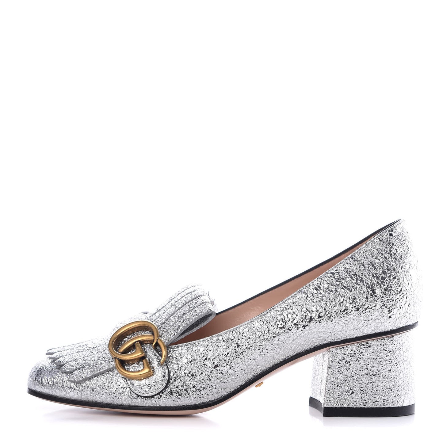 Galassia GG Marmont Fringe 50mm Loafer Pumps 36 Argento