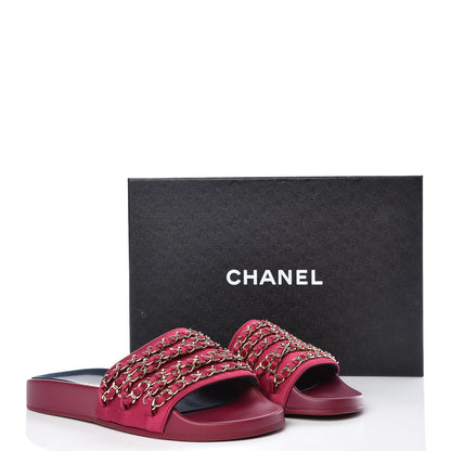 Chanel Satin Chain Flat Sandals 37 Dark Fuchsia 10 of 10
