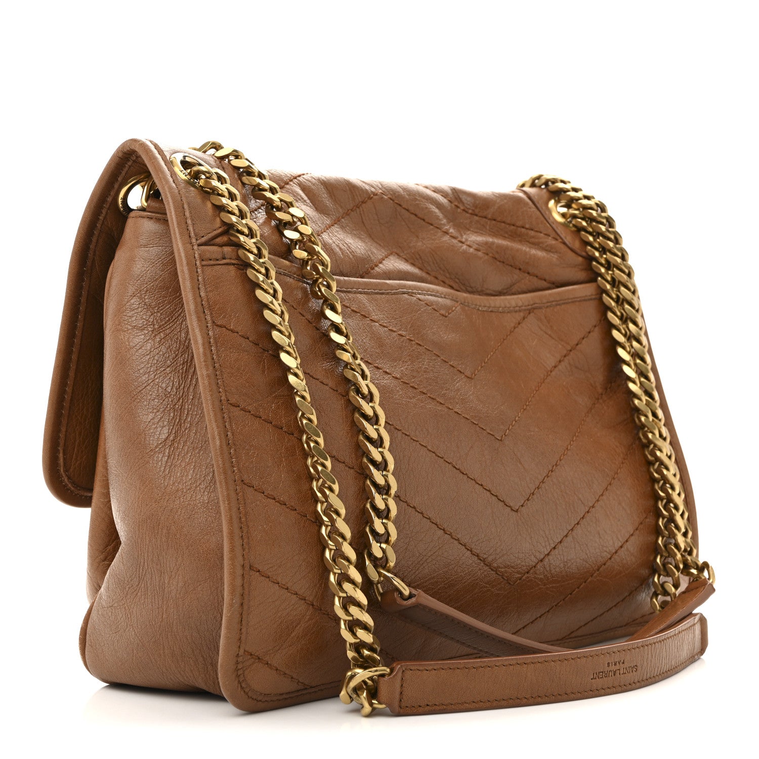 Saint Laurent Crinkled Calfskin Matelasse Monogram Medium Niki Chain Satchel Caramel 3 of 17