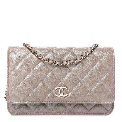 Chanel Iridescent Caviar Quilted Wallet On Chain WOC Beige 1 of 9
