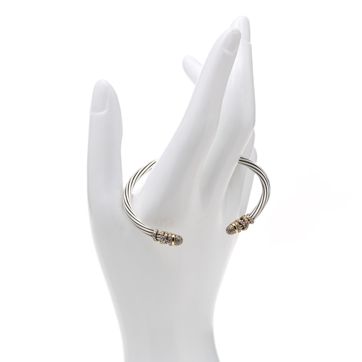 David Yurman Sterling Silver 18K Yellow Gold Diamond Pave 4mm Helena Cuff Bracelet 2 of 4