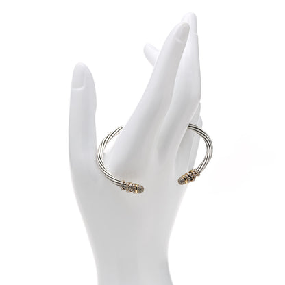 David Yurman Sterling Silver 18K Yellow Gold Diamond Pave 4mm Helena Cuff Bracelet 2 of 4