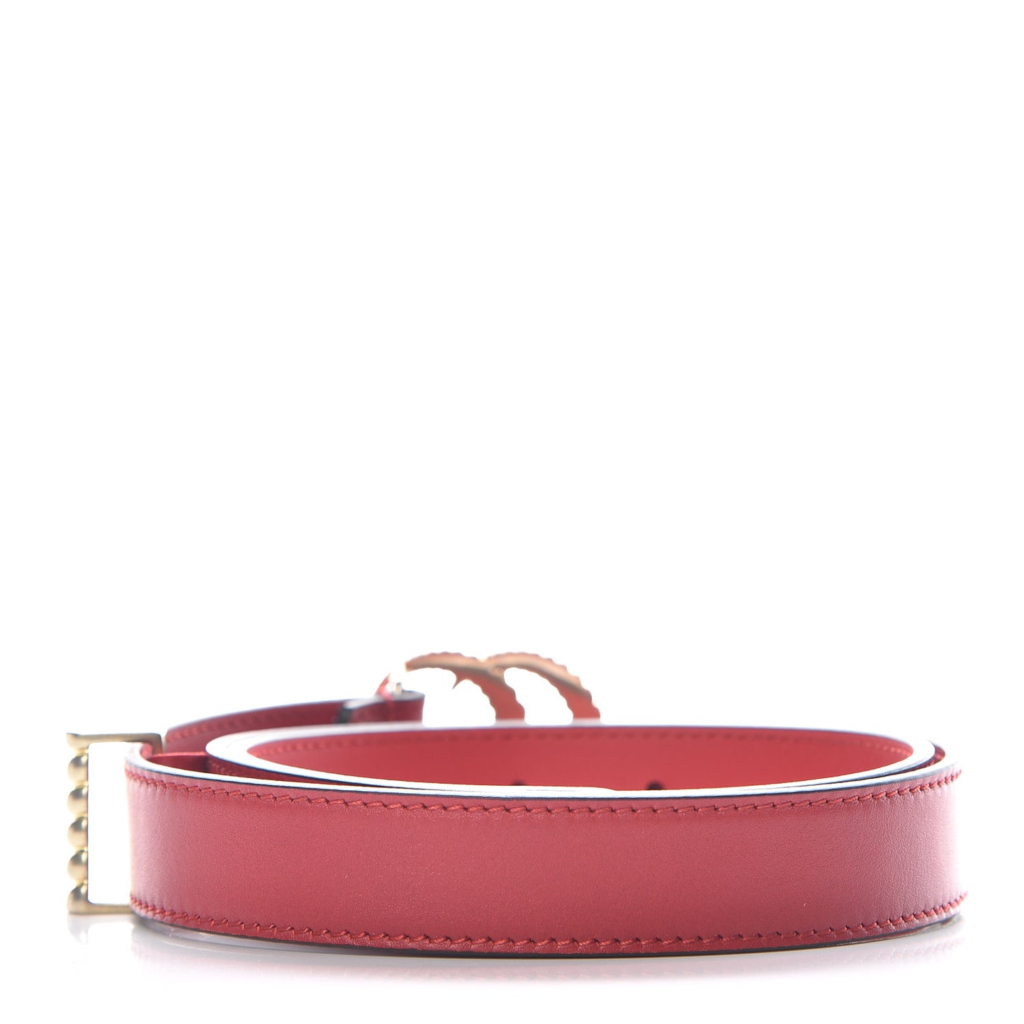 Moon Calfskin Torchon Double G 25mm Belt 80 32 Hibiscus Red