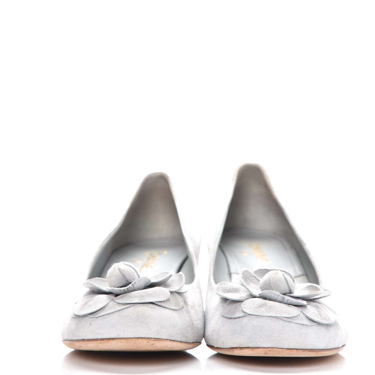 Suede Calfskin Camellia Ballerina Pumps 37.5 Light Blue