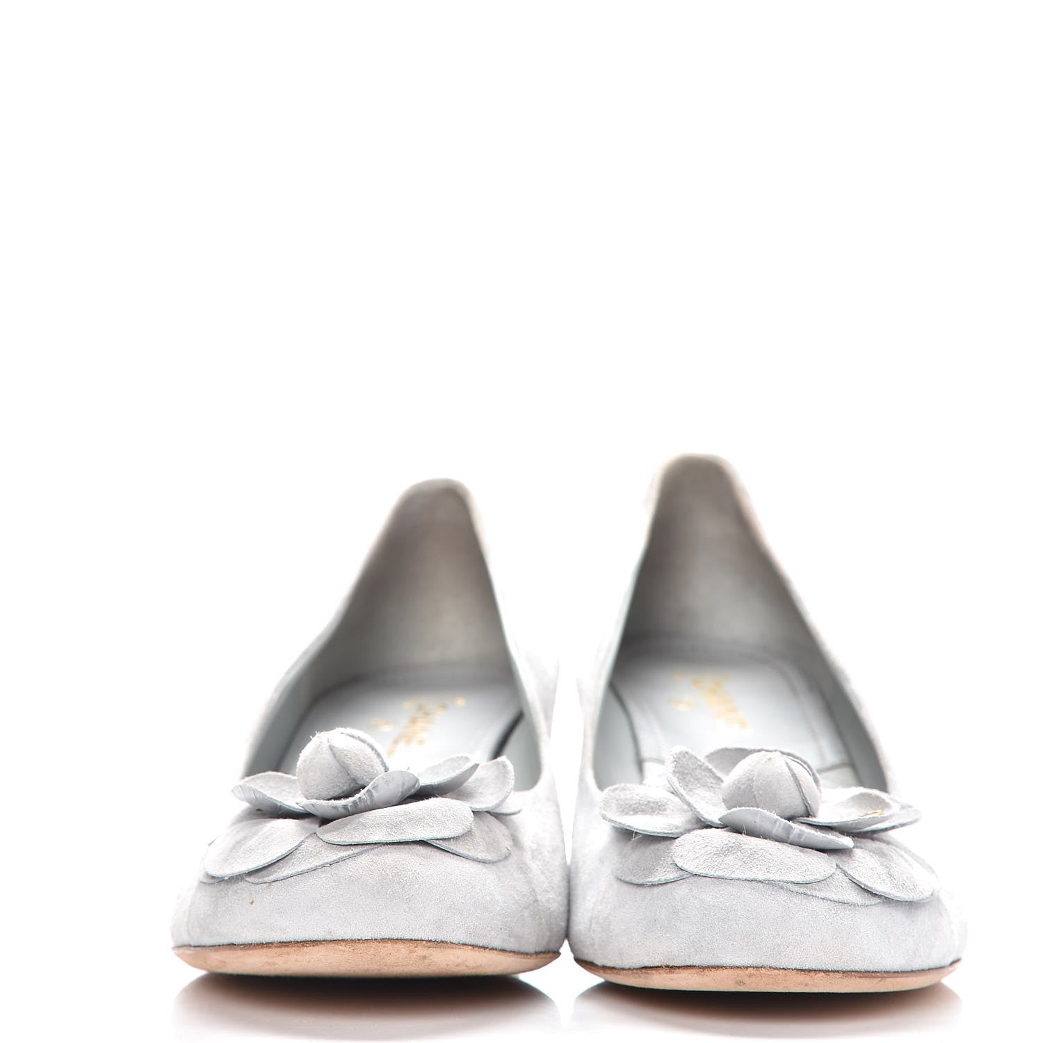 Chanel Suede Calfskin Camellia Ballerina Pumps 37.5 Light Blue 2 of 15