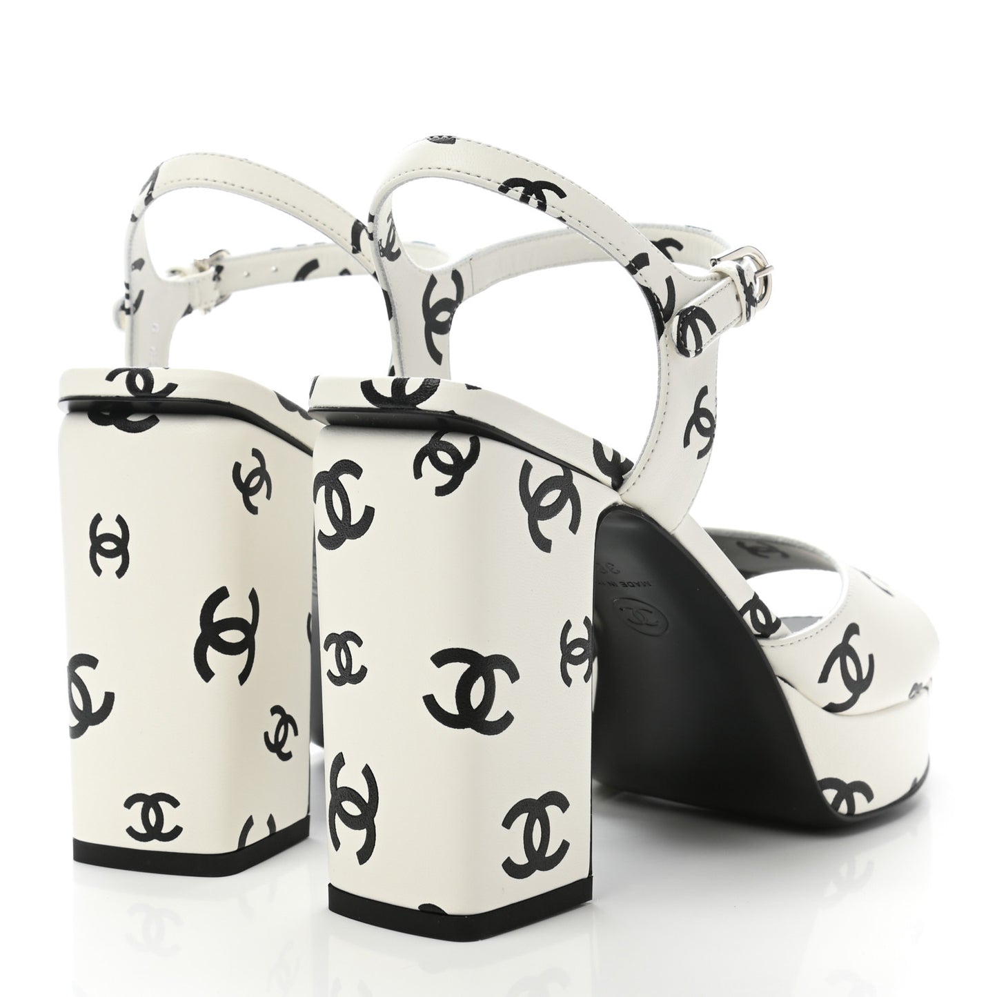 Printed Lambskin Coco Beach Platform Sandals 38.5 White Black