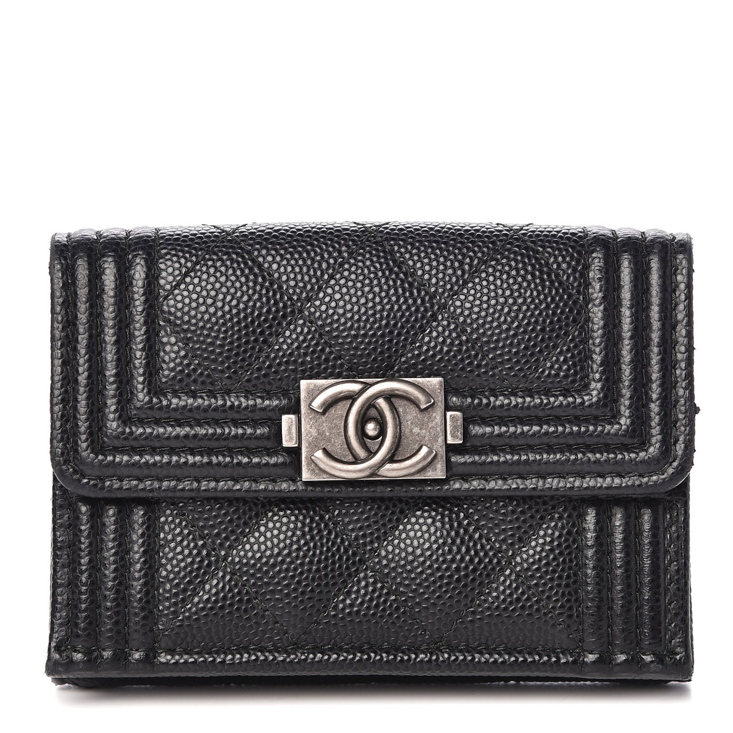 Caviar Quilted Small Boy Flap Wallet Black