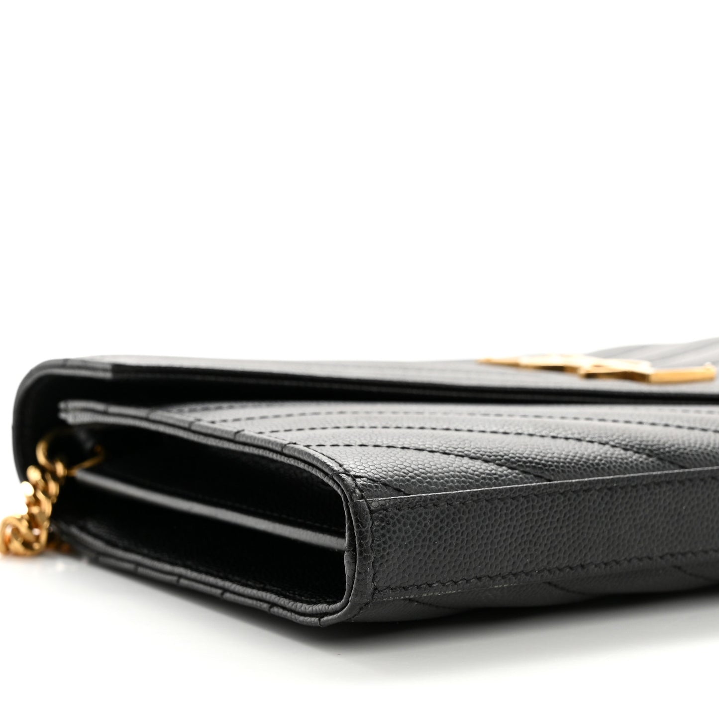 Grain De Poudre Matelasse Chevron Monogram Chain Wallet Black