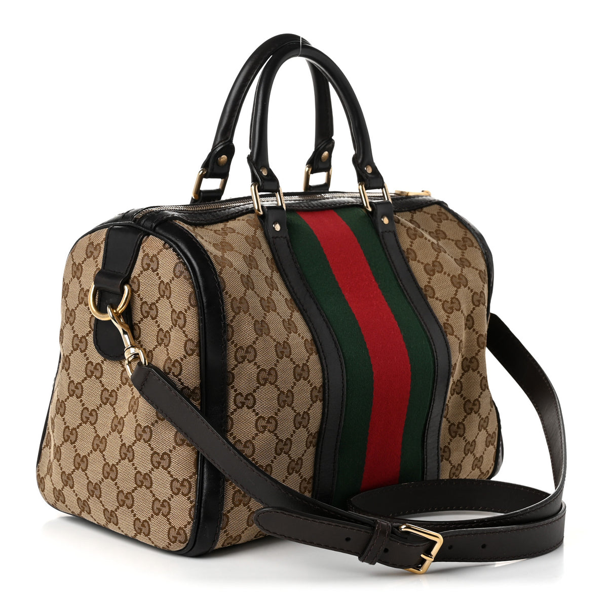 Gucci Monogram Vintage Web Medium Boston Dark Brown 3 of 10