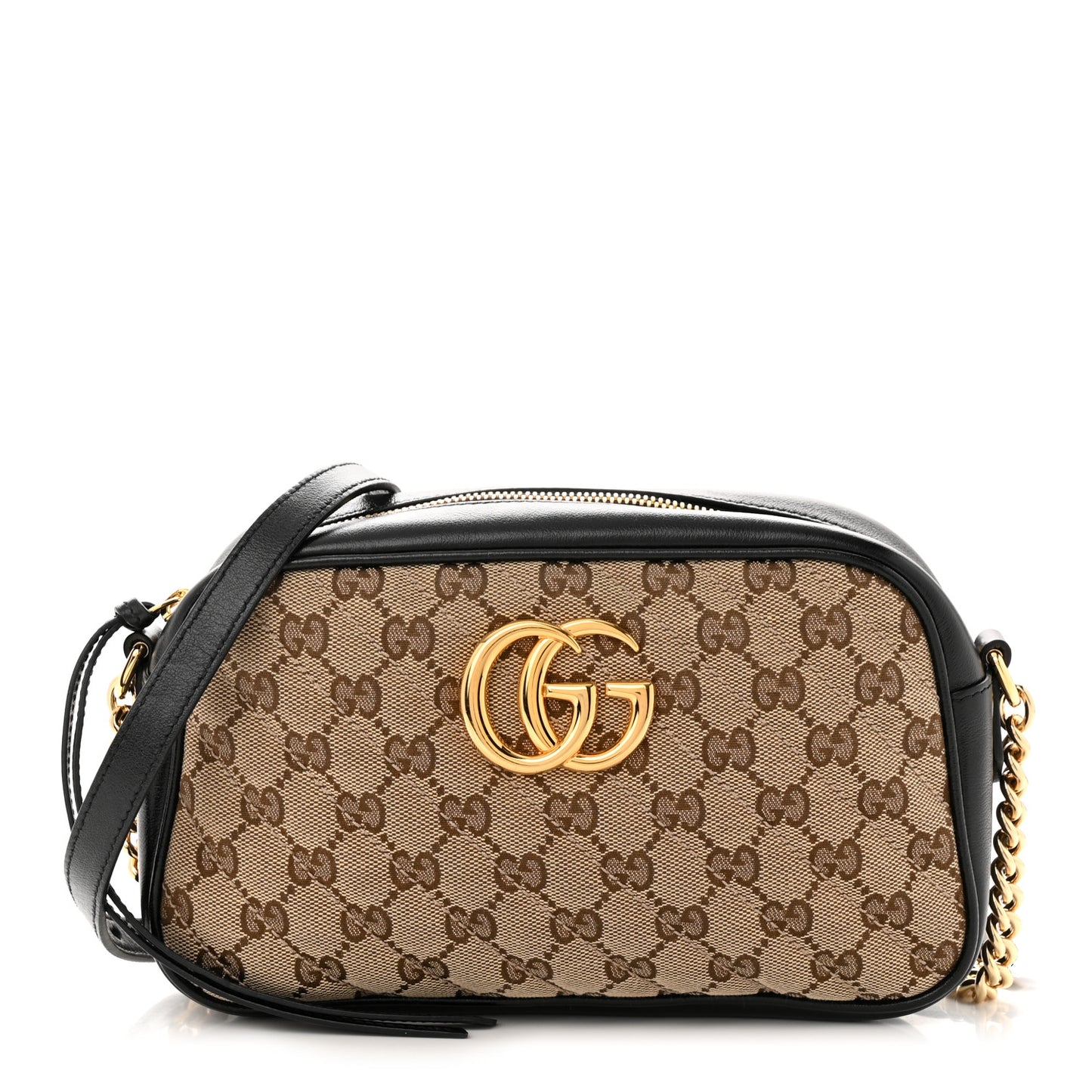 Monogram Matelasse Diagonal Small GG Marmont Chain Shoulder Bag Beige Black