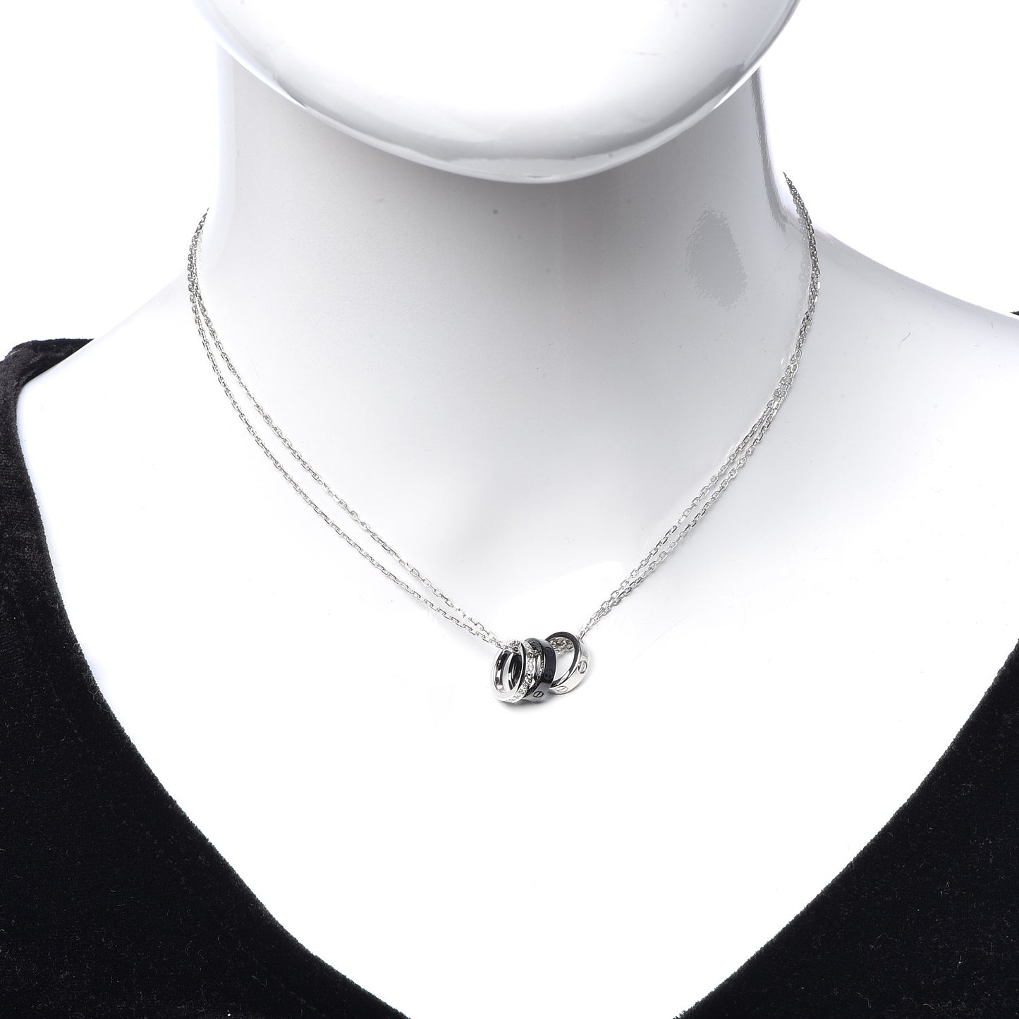18K White Gold Ceramic Diamond Three Ring LOVE Necklace