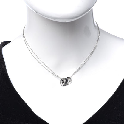 Cartier 18K White Gold Ceramic Diamond Three Ring LOVE Necklace 2 of 8