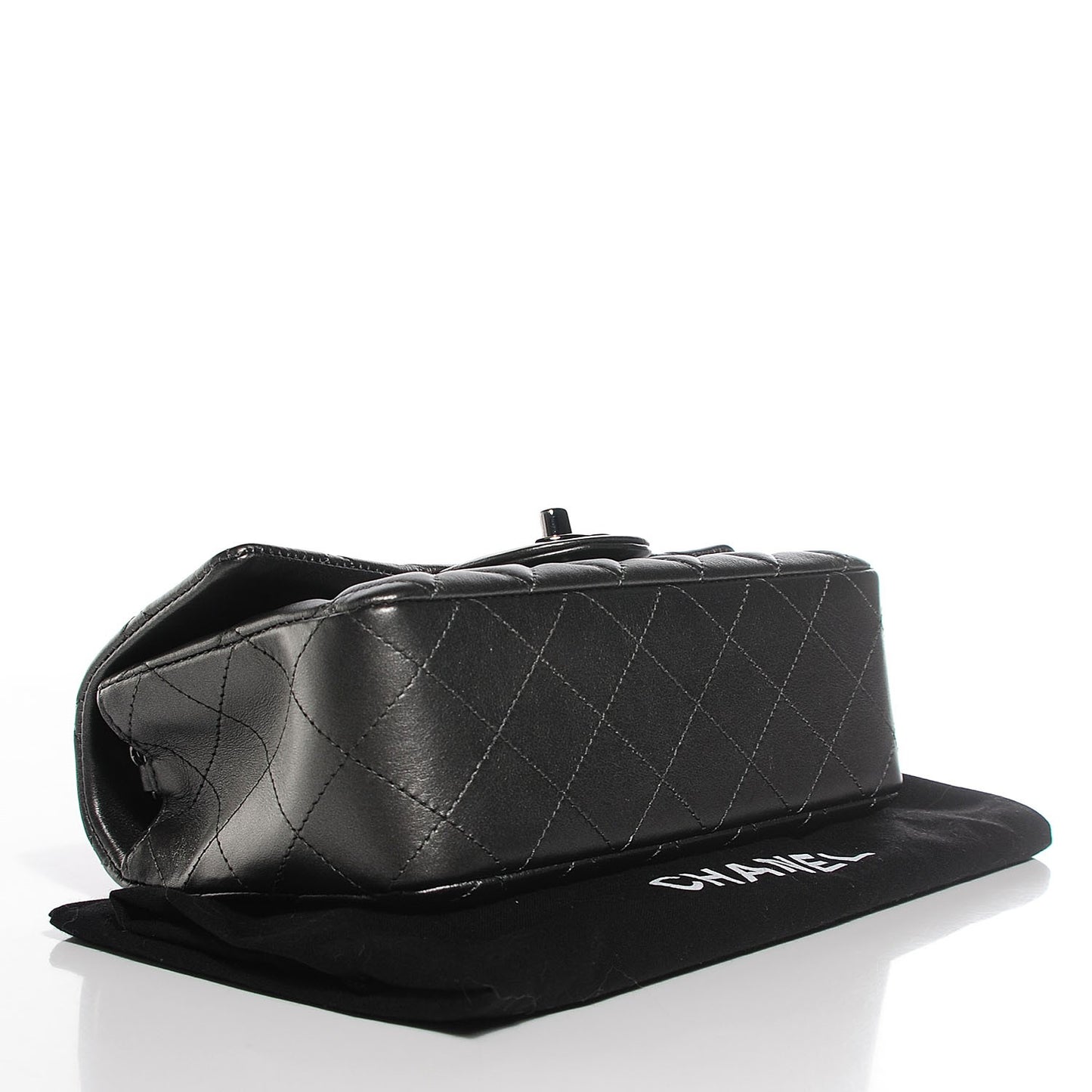 Metallic Lambskin Quilted Mini Rectangular Flap Dark Grey