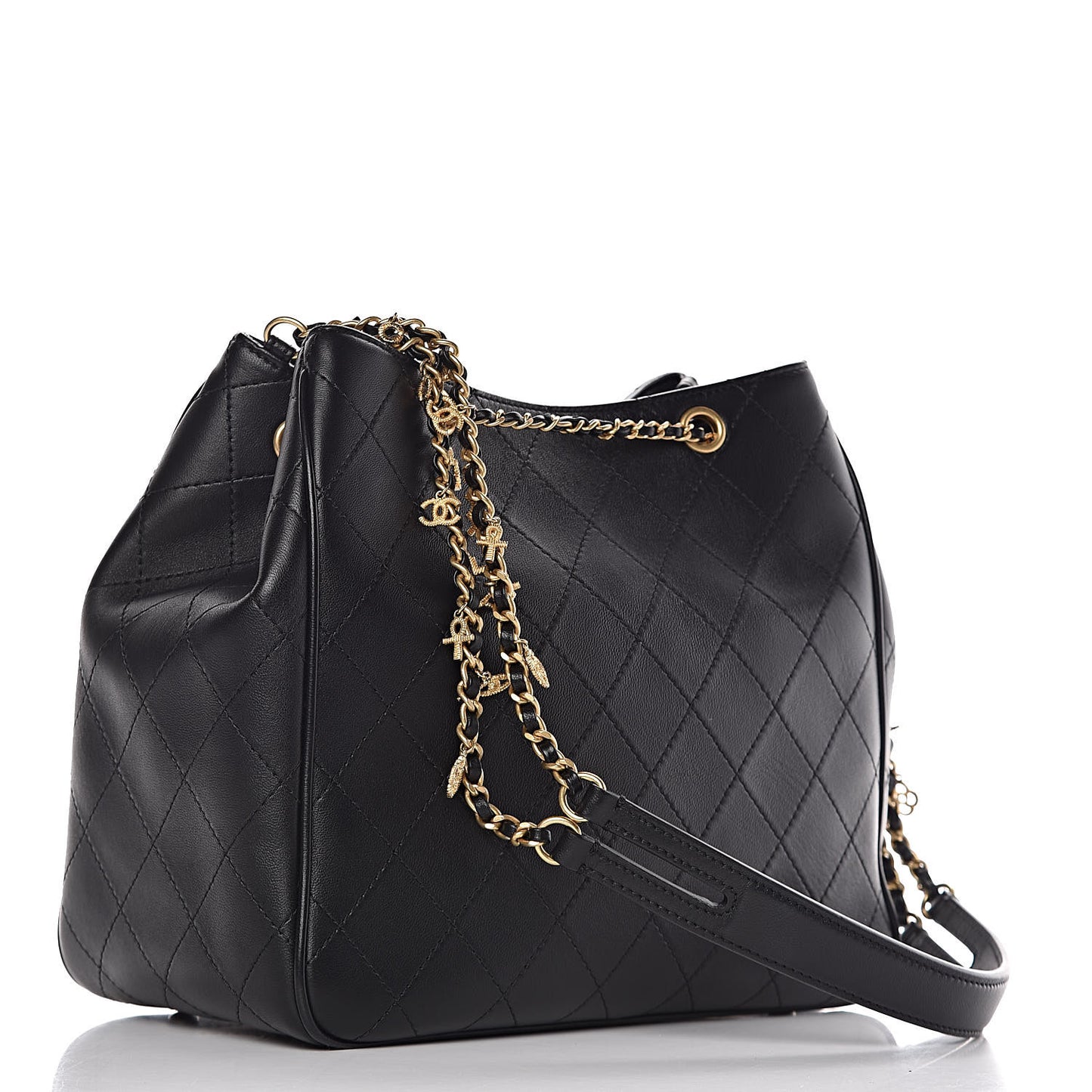 Calfskin Stitched Egyptian Amulet Drawstring Bag Black