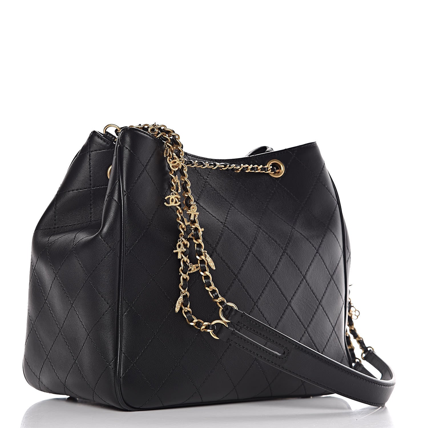 Chanel Calfskin Stitched Egyptian Amulet Drawstring Bag Black 4 of 13