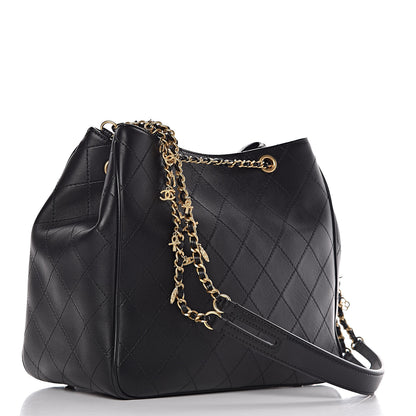 Chanel Calfskin Stitched Egyptian Amulet Drawstring Bag Black 4 of 13